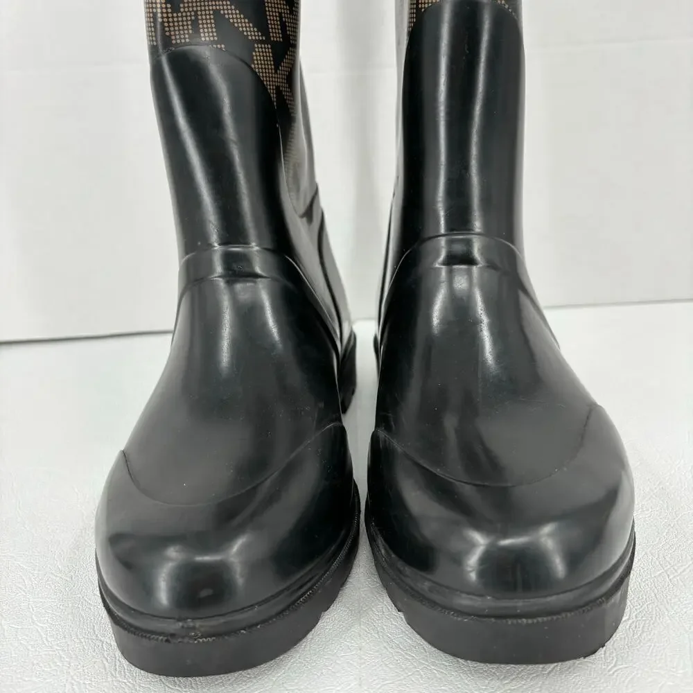 Michael Kors Tall Rain Boots Women's Size 7 Black Signature Logo Waterproof - Picture 5 of 13